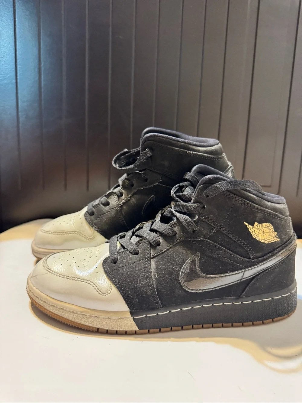Jordan Kids Black and Cream High-Top Sneakers